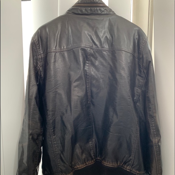 Faux-Leather Bomber Jacket with Fleece Lining - Picture 2 of 3